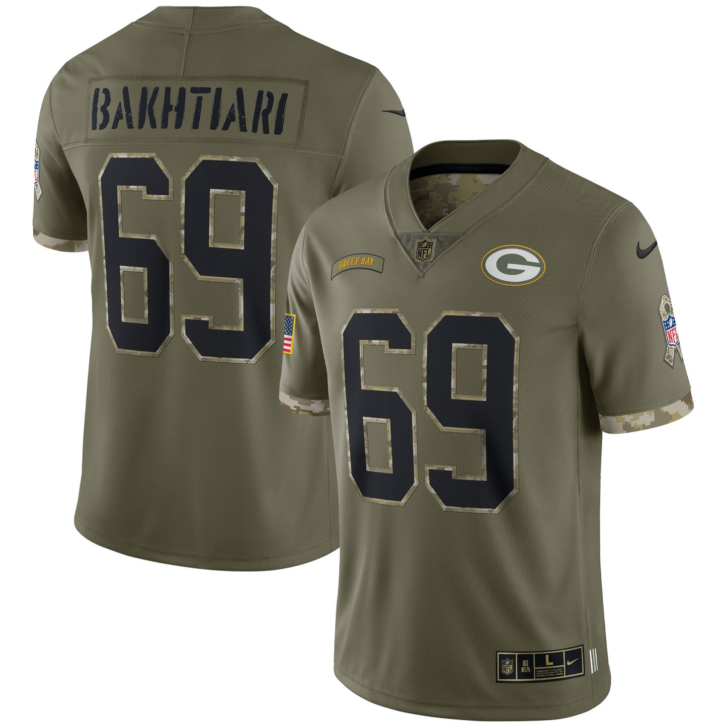David Bakhtiari Green Bay Packers Nike 2022 Salute To Service Limited Jersey - Olive