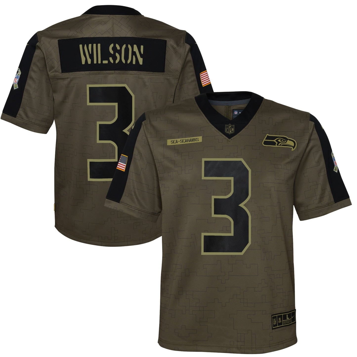 Youth Nike  Russell Wilson  Olive Seattle Seahawks 2021 Salute To Service Game Jersey