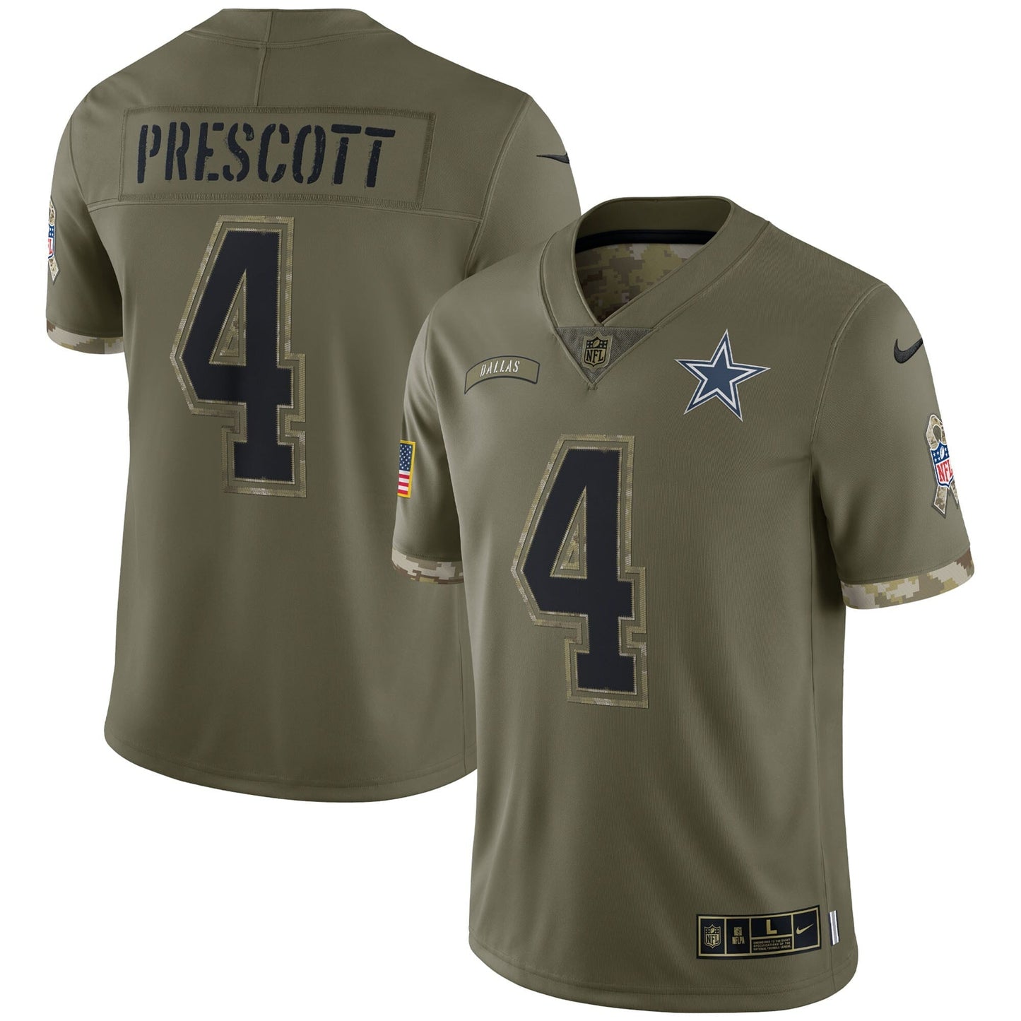 Men's Nike Dak Prescott Olive Dallas Cowboys 2022 Salute To Service Limited Jersey