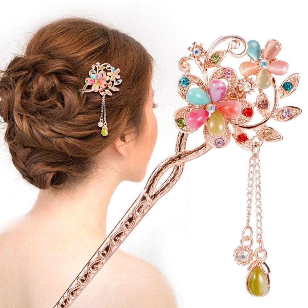 Retro Style Bridal Wedding Party Hairpin Elegant Women's Colorful Butterfly Flower Hair Stick